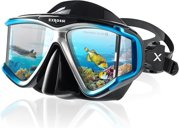 Professional Adult Snorkel Mask with Pano 4 Tempered Glass Lens Scuba Diving Mask, Anti-Fog Swim Mask Anti-Leak Swim Goggles with Nose Cover Scuba Diving & Snorkeling Gear for Men Women