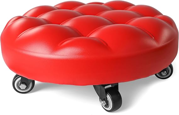 MaxWorks 51235 Low Height Rolling Stool with 360 Swivel Caster, PU Leather, Heavy-Duty, 5.11 Inch Height, for Home Office Garage Shop