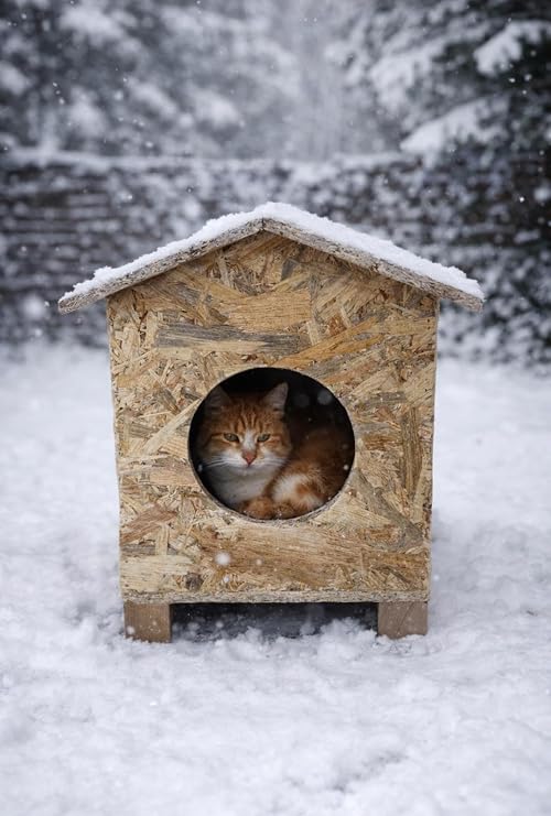 Melada Kedi Evi Dış Ortam Uygun Ahşap Kedi Evi OSB 45x40x30 cm