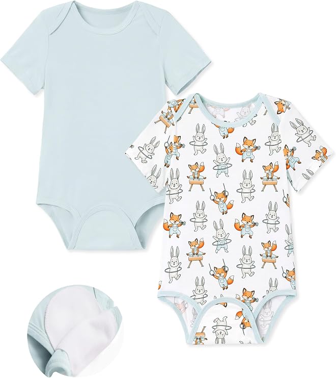 PATPAT Unisex Baby Bamboo Viscose Short Sleeve Bodysuits, 2-Pack