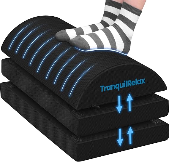 TranquilRelax Foot Rest Under Desk, 3-Height Adjustable Foot Stool, Black