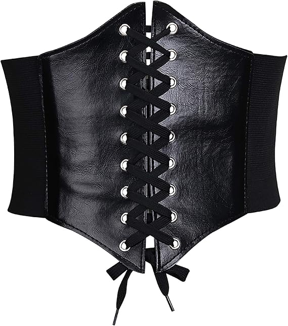 Glamorstar Corset Belt for Women Wide Elastic Tied Waspie Belts Lace-up Leather Waist Belts for Women Dresses