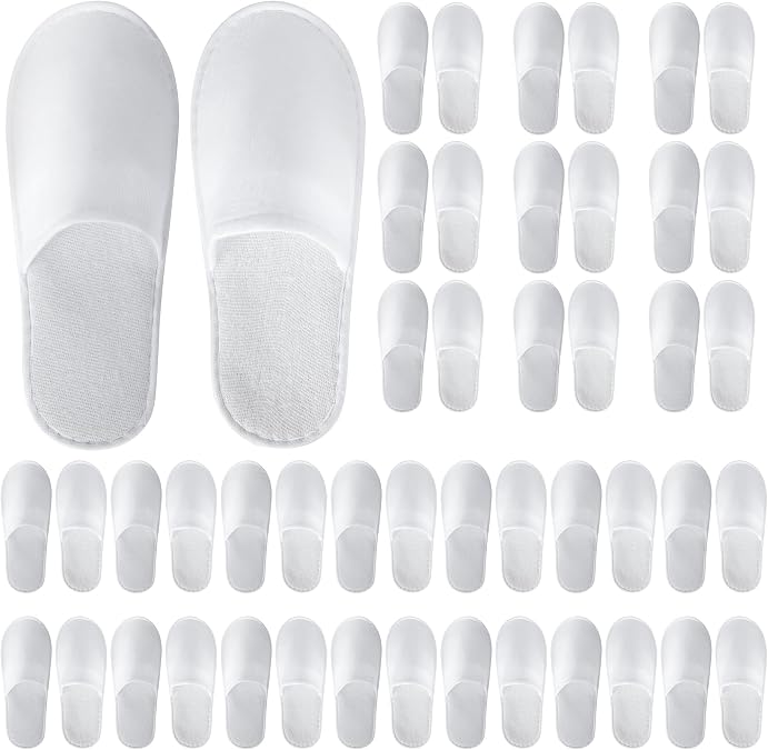 UrbanRoots 28 Pairs Disposable Guest Slippers Bulk Slippers for Hotel Spa Travel Home Without Shoes Spa Slippers with Bag Non Slip (White), White, 9.5 Women/9.5, white, 40/42.5 EU