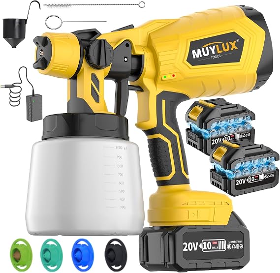 4.0Ah Cordless Paint Sprayer, 800W Electric Spray Gun with 5 Nozzles and 3 Patterns, Paint Spray for House Painting with Battery and Charge, Ideal Tool for All House Scenes, 2 Batteries