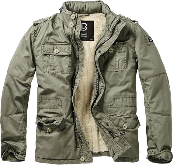 Brandit Individual Wear Men's Sherpa-Lined Cold-Weather Casual Outdoor Classic Field Jacket w/Stand-Up Collar & Hidden Hood