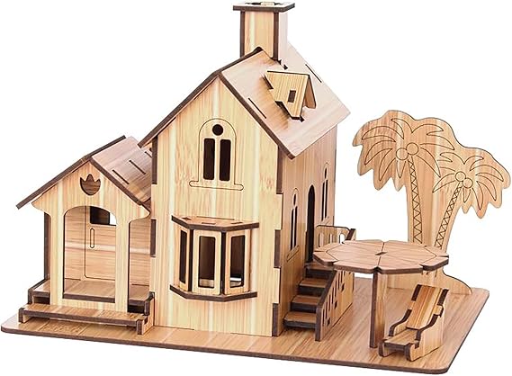 3D Puzzles for Adults, Log Cabin DIY Wooden House Model Kits for Adults to Build, Country Cottage Building Model, 3D Jigsaw Brain Teaser Puzzle, Dollhouse (Seaside Villa)