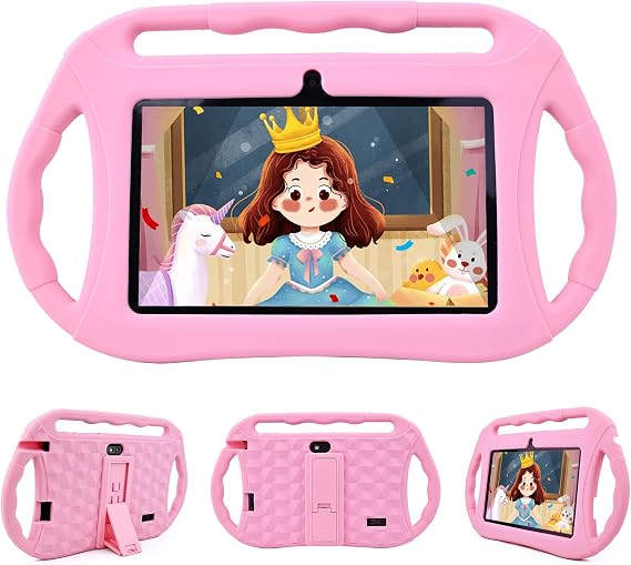 Veidoo Kids Tablet, 7 inch Android Tablet, 2GB+32GB, WiFi, IPS Screen, Children Tablet with Parental Control, Games, Learning Educational Tablet for Toddlers (Pink)