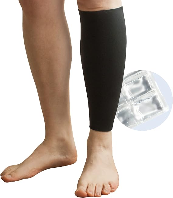 Brownmed Sealed Ice Shin Wrap, Reusable Cold Pack for Legs, Black