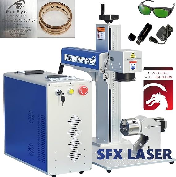 100W Mopa Fiber Laser Engraver JPT M7 Mopa Laser Marking Machine 300X300mm Lens and 80mm Rotary Axis Class I 0.39mW
