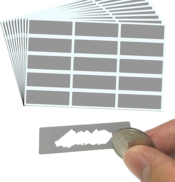 1200 Pack, Scratch Off Stickers Labels - Rectangle, Gray, 1.9 x 0.6