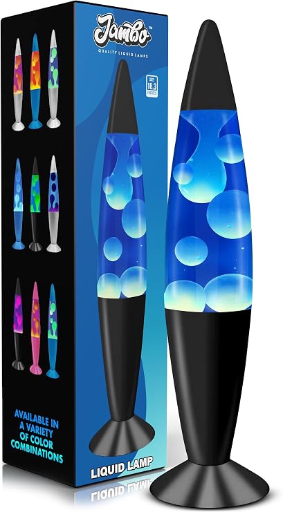 JAMBO 16" Beautiful Lamp- Blue with White/Blue Wax, Relaxing Liquid Lamp for Living Room Office Bedroom Adults Teens Kids, Magma Light, Night Light Nightlight, Home Decor