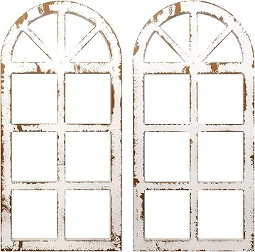 Toppay 2-Pack Distressed Arched Cathedral Window Frame Wall Decor, Antique White, 32 inchx16 inch