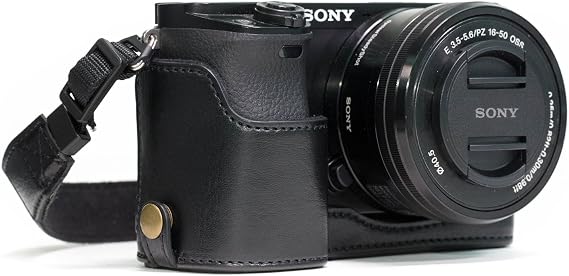 MegaGear Ever Ready Leather Camera Half Case Compatible with Sony Alpha A6300, A6000