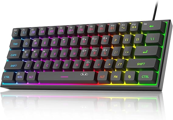 MageGee Mini%60 Oyun Klavyesi, RGB Arkadan Aydınlatmalı 61 Anahtar Ultra Kompakt Klavye, TS91 Ergonomik Su Geçirmez Mekanik Hissetme Ofis Bilgisayar Klavyesi, PC, MAC, PS4, Xbox ONE Oyuncu (Siyah)