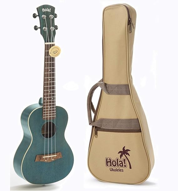 Hola! Music 24 Inch Deluxe Concert Ukulele Bundle, Blue, Gig Bag Included