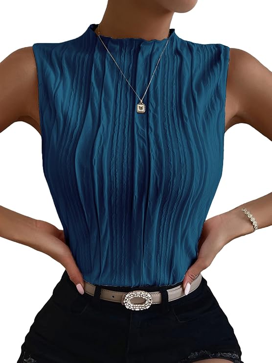 Verdusa Women Mock Neck Textured Tank Top Corporate Business Office Outfits | Business Casual Tops for Women, Sleeveless Work Top, Teacher Outfits, Summer Office, Slim Fit