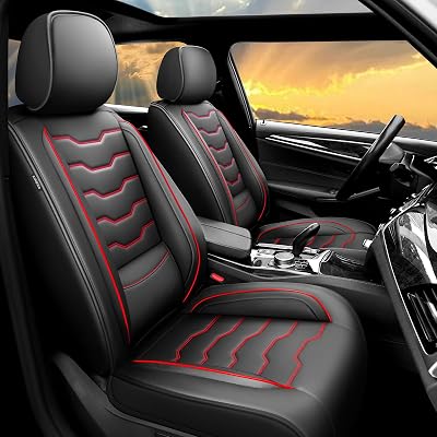 Fit FJ Cruiser Car Seat Covers Full Set Premium Leather for Toyota Fj Cruiser 2007-2014. Waterproof, Breathable,Scratch-Resistant & All-Weather Seat Cushion Protector 5 Seats,Red Line Black