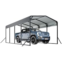 ZMAD15x25FT Metal Car Carport Heavy Duty Carport with Reinforced Support Base, Suitable for All Weather Conditions, Ideal for Boats, Tractors, Pickup Trucks Outdoor Garage Parking for Parties