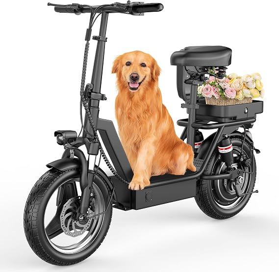 Electric Scooter with Seat for Adults, 1000W Peak Motor, 35 Miles of Range Scooter with Seat, 25 MPH Top Speed, 48V 15Ah Battery, Dual Suspension, Foldable E Scooter with Rear Box for Cargo, Commuting