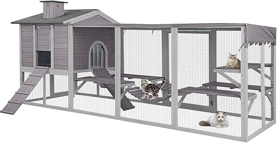 Aivituvin Cat House Catio Outdoor Cat Enclosures, Large Kitty House Cat Condo Playpen with Platforms & Living House-Unique Deformation Cat House