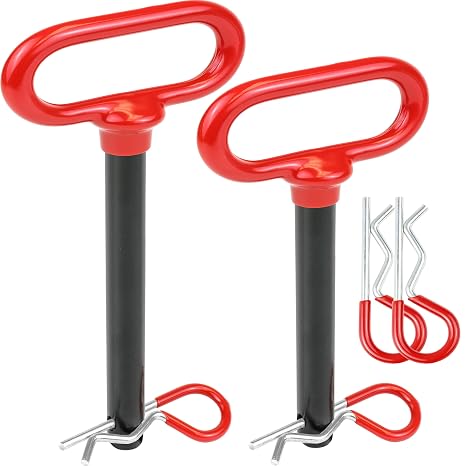 Wellmax 2PC 5/8" Diameter Trailer Hitch Pin Set, Red | 4" and 5-1/2" Shank, with 4 Clips and Rubber-Coated Vinyl Grip, Zinc-Plated, fits 2" Receivers