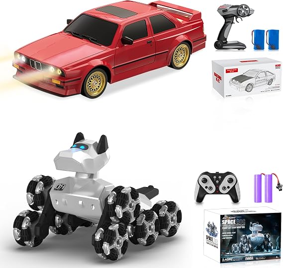 Remote Control Cars 1:16 Scale RC Drift Car 2.4Ghz 30KM/H High Speed 4WD RTR Racing Car with Drift Tires LED Lights+8WD All-Terrain Gesture Sensing Stunt RC Cars RTR Climbing Robot Dogs with Music
