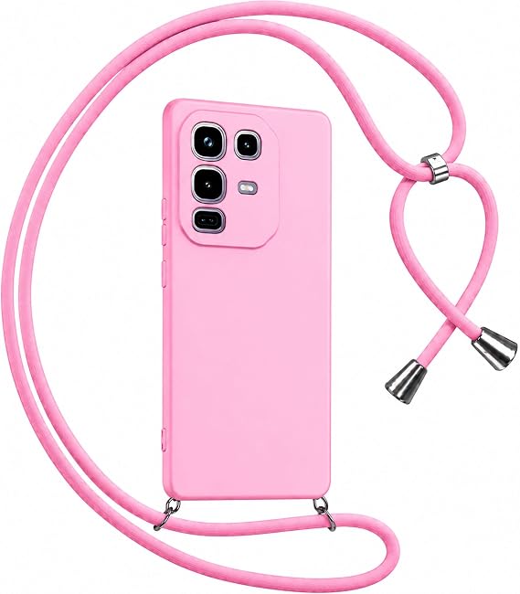 Coverzone İnfinix Hot 50 Pro Plus 4G ile Uyumlu Özel Üretim Ayarlanabilir İpli Boyun Askılı Silikon Kılıf Kadife İç Yapılı Viper Boyun Çapraz Taşıma Özellikli Asılabilen İpli Telefon Kılıfı Pembe