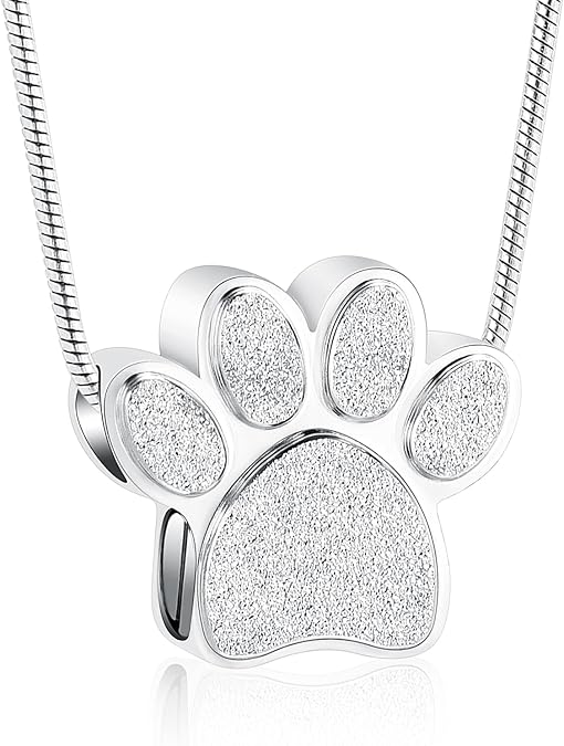 Hearbeingt Pet Cremation Jewelry Paw Print Urn Necklace for Ashes | Pet Memorial Urn Pendant,for Dog's Cat's Ashes,Stainless Steel,Keepsake Jewelry,Bereavement Gift,for Men Women,with Fill Tool