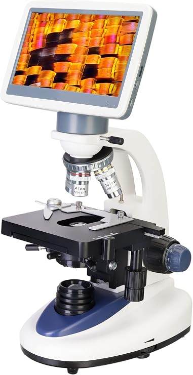 Levenhuk D95L LCD Compound Biological Laboratory Microscope with 40-2000x Magnification, Adjustable LED Light, and 7" Digital Screen