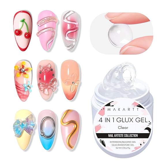 Makartt 3D Gel Nail Art, Clear Non-Sticky 4-in-1 Glux Gel