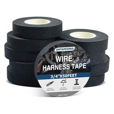 Wire Harness Tape,High Temp Self-Adhesive Felt Cloth Electric Tape for Engine Bay Wire Loom, Noise Reduction & Protection, 3/4 inch x 50 FT, 10 Rolls