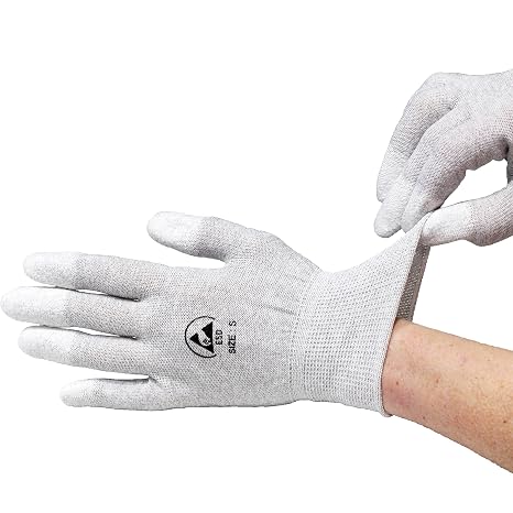 3 Pairs Anti Static Safety Gloves – Grey PU Coated Fingertip Work Gloves for Electronics, Assembly & Repair – Non‑Slip ESD Protective Gloves for PC Building, Soldering & Phone Repair, Medium