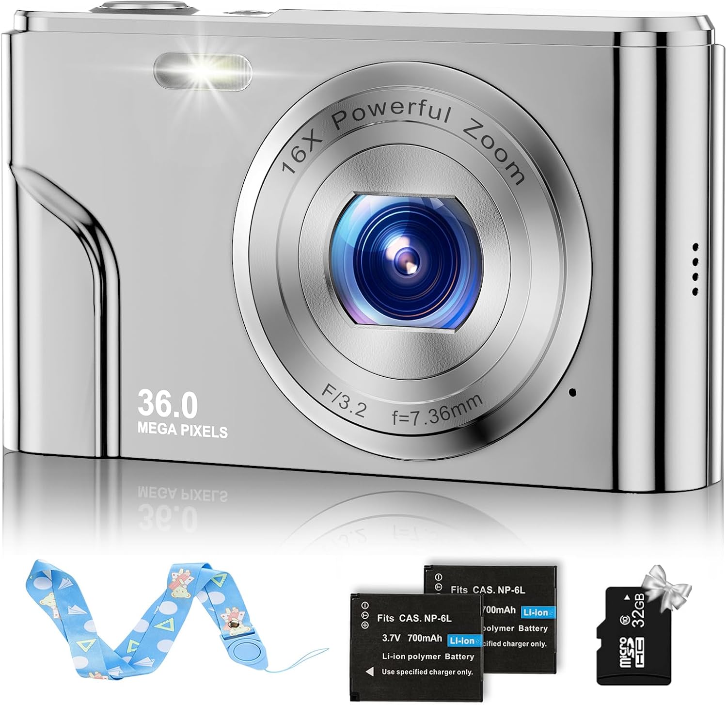Digital Baby Camera for Kids Teens Boys Girls Adults,1080P 48MP Kids Camera with 32GB SD Card,2.4 Inch Kids Digital Camera with 16X Digital Zoom, Compact Mini Camera Silver