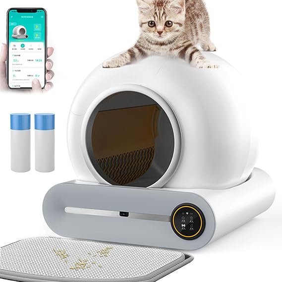 Smart Cat Litter Cleaning Robot,Self Cleaning Cat Litter Box,Automatic Cat Litter Box - Never Scoop Litter Again,with App Control/Secure Alert/Health Monitor/Ionic Deodorizer 65l+9l