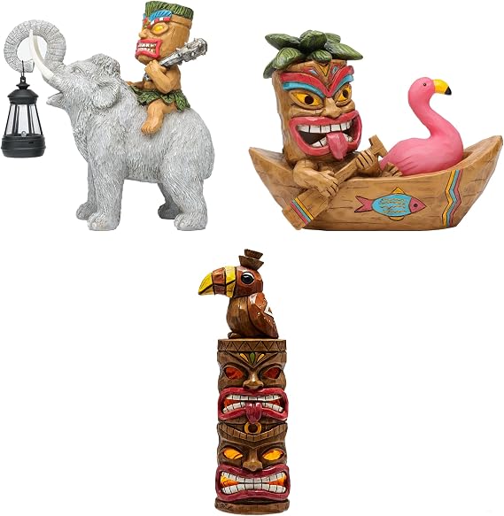 Tiki Statue Outdoor Figurine Solar Tiki Statues Tiki Bar Decor Garden Gift Yard Lawn Patio Decorations