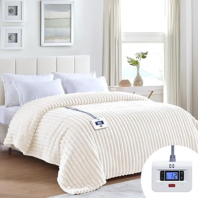 Sealy Electric Blanket Full Size 7284,Super Cozy Faux Fur to Sherpa Reversible Heated Blanket Full Size with 10 Heating Levels & 1-12 Hours Auto Off Overheating Protection Machine Washable,Beige