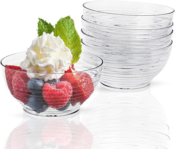 Mini Dessert Bowls 3 oz Meal Appetizer Bowls Clear Stripe Disposable Dessert Cup for Mousse, Pudding, Salad, Jam, Snacks and Seasoning Milk Drink Containers(50 pack