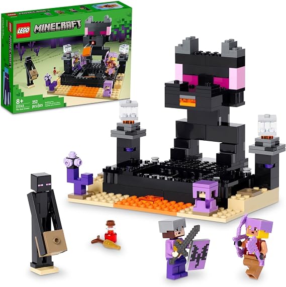 LEGO Minecraft The End Arena 21242, Player-vs-Player Battle Playset with Lava, Ender Dragon and Enderman Figures, Action Toys for Kids 8 Plus Years Old, Golden