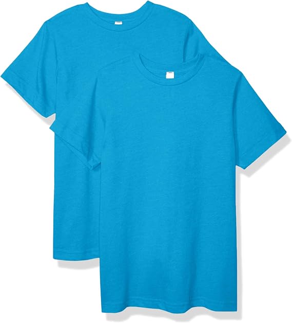 Youth Basic Cotton Short Sleeve Crewneck Shirt for Boys and Girls 2-Pack, Turquoise, X-Large
