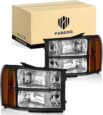 [OE Style Anti-Yellowing Headlights for 2007-2013 Sierra Headlight for 07-13 GMC Sierra 150007-14 Sierra 2500 HD 3500 HD Headlamp Black Housing Amber Reflector LR wiring harness included