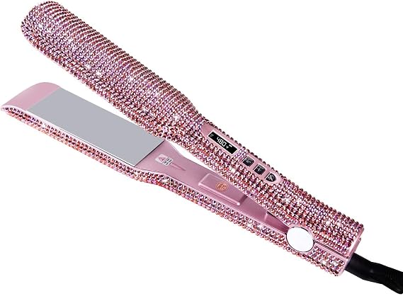 Sparkler Lava Ceramic Flat Iron, Special Edition, Hair Straightener for an Even2 Inch Titanium Flat Iron Rhinestone Straightening Iron, Salon High Heat 480 F, Instant Heat Up, Dual Voltage, Rose Pink