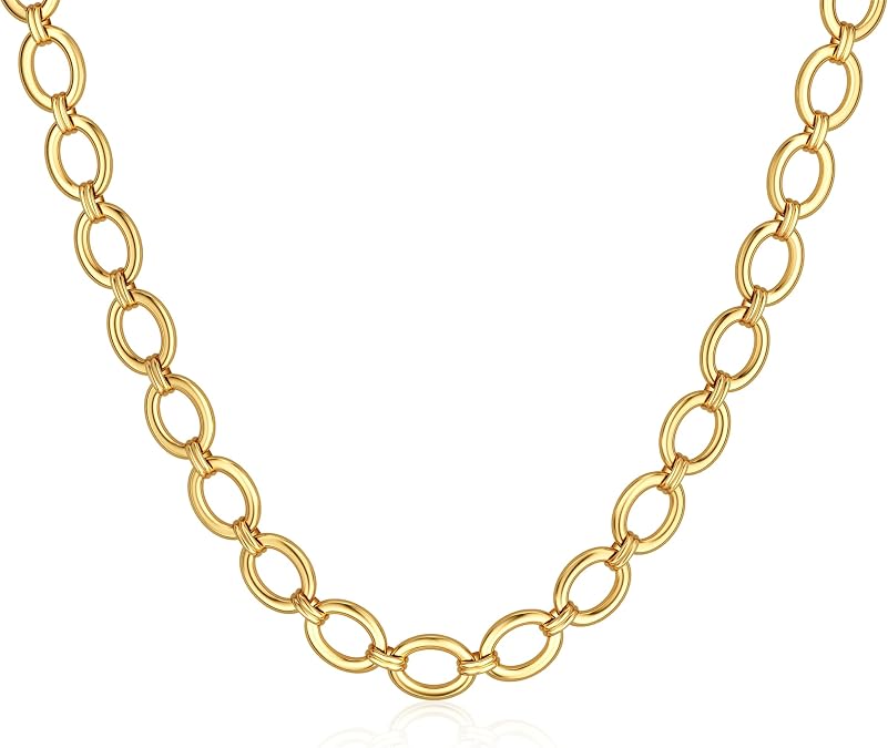 CHESKY 14K Gold Plated Chunky Necklace for Women, Trendy Paperclip Cuban Link Chain Necklace Waterproof Statement Choker Necklace Fashion Non Tarnish Jewelry