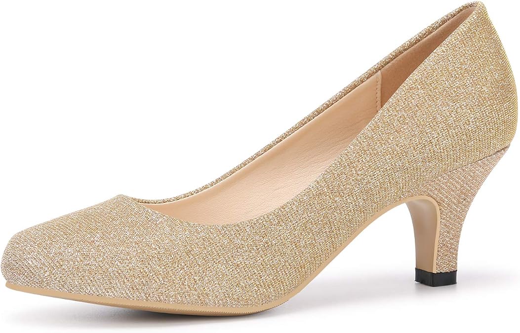 OCHENTA Womens Comfortable Low Heel Dress Shoes Round Toe Slip On Work Pumps