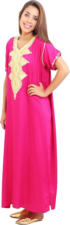 Moroccan Caftans Handmade Light Weight Cotton Hand Embroidery Andalusia Fits SMALL to MEDIUM Magenta