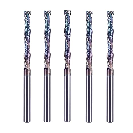 SpeTool 5PCS Compression Spiral Router Bits 1/8 Shank with Tac Extreme Tool Life Coated, 1 Inch Cutting Length, Carbide UP Down CNC Router Bit for Wood Slotting Trimming