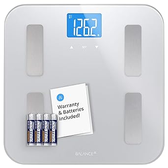 Greater Goods Body Fat Scale, Accurate Digital Weight and Health Metrics, Body Composition, and Weight Measurements, Glass Top, with Large Backlit Display (Silver)