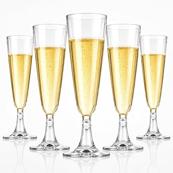 Clear Plastic Champagne Flutes,5oz, 50 Pack, Disposable Shatterproof Party Glasses (Clear)