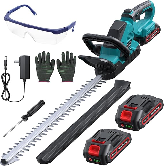 Hedge Trimmers Cordless with Battery, 3000RPM Brushless Motor | Electric Bush Clipper with 2 Pack Batteries, 20'' 180 Rotatable Head, 2/3'' Blade Gap, Gardening Gifts for Men Dad Father