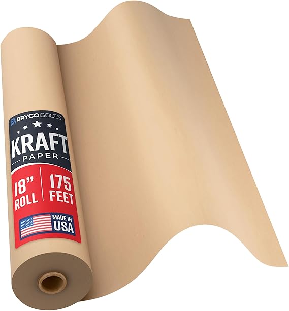 Bryco Goods Jumbo Kraft Paper Roll - Brown - 18 x 2100 175 - USA Made - Suitable for Packing - Moving - Shipping - Crafts - Wall Art - Bulletin Boards - Floor Covering - Table Runner