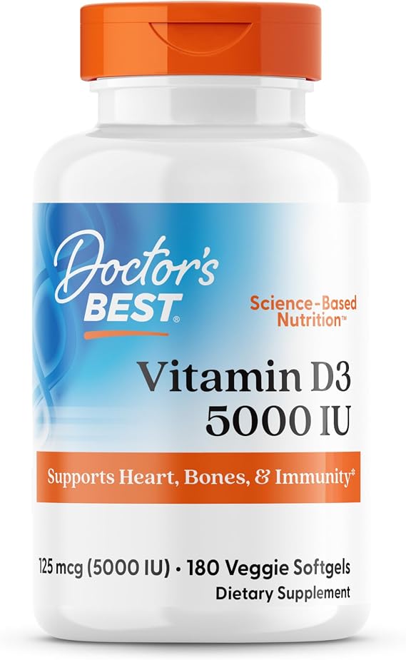 Doctor's BEST Vitamin D3 5000 IU Softgels, VIT D 3, 180 Veggie Softgels